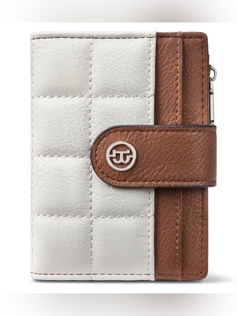 Bostanten Luna Quilted Classic Two-Tone Wallet - Brown & Cream, Faux Leather-NEW